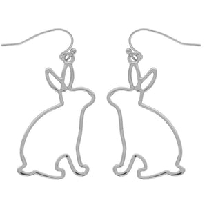 Bunny Shaped Outline Dangle Earrings-Silver