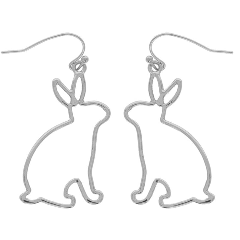 Bunny Shaped Outline Dangle Earrings-Silver