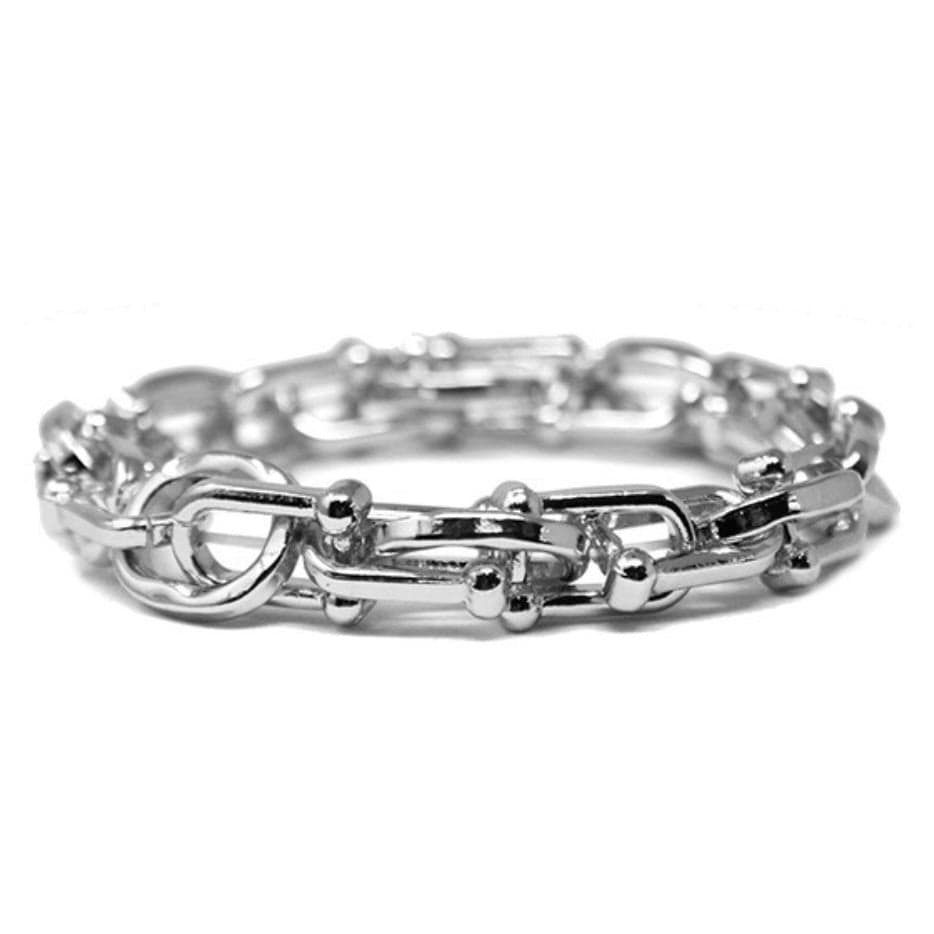 Chunky Link Chain Stretch Bracelet-Silver