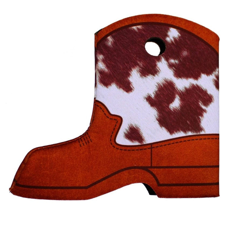 Cowboy Boot Shape Skinny Bottle Koozie-Cow Print