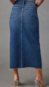 Denim Split Front Maxi Skirt-Dark Blue