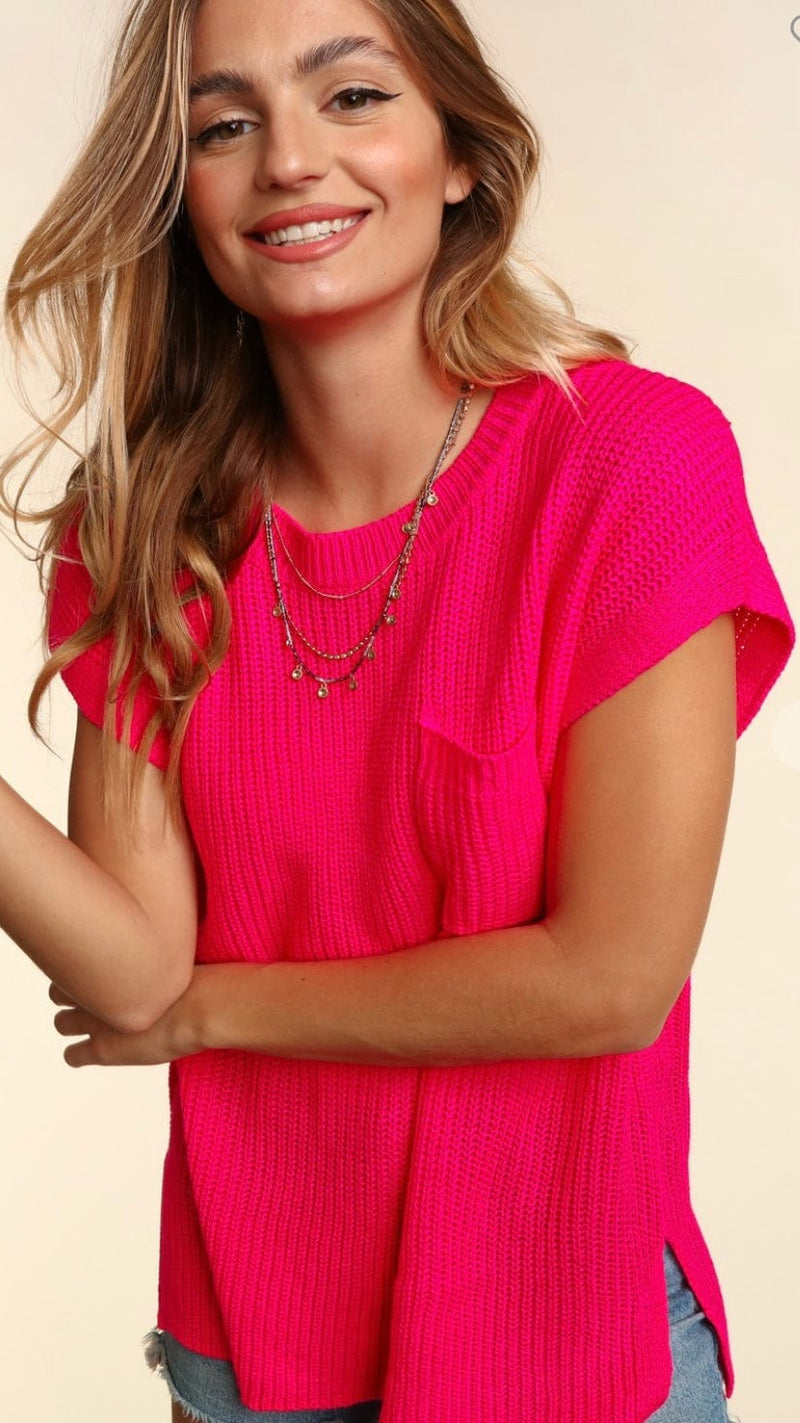Dolman Oversized Sweater Knit Top-Hot Pink