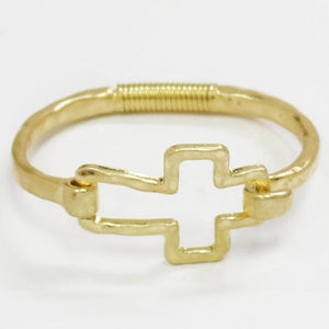 Hammered Hinged Cross Bracelet-Gold