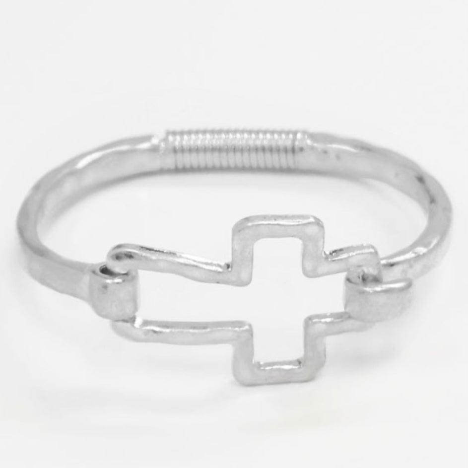 Hammered Hinged Cross Bracelet-Silver
