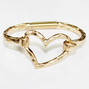 Hammered Hinged Heart Bracelet-Gold