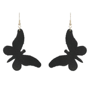 Leather Butterfly Earrings-Black