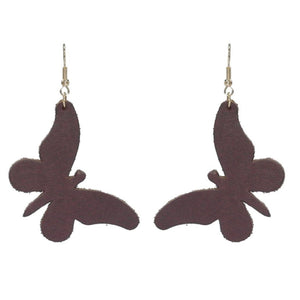 Leather Butterfly Earrings-Brown