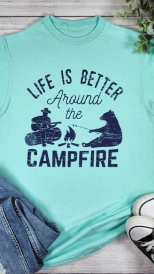 LIFE IS BETTER Around the CAMPFIRE Graphic Tee-Blue
