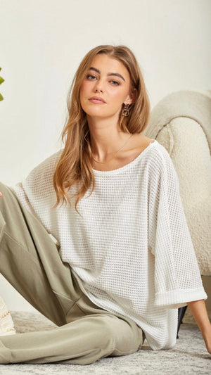 Lightweight Sweater Knit Tunic Top-Cream