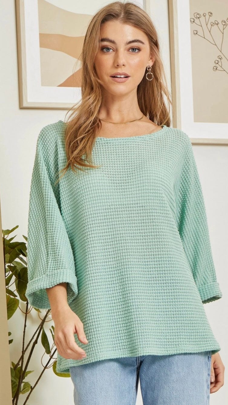 Lightweight Sweater Knit Tunic Top-Sage Green