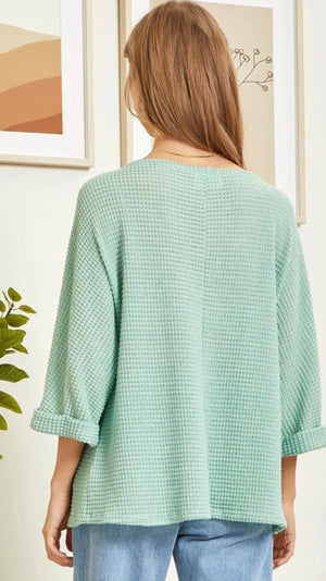 Lightweight Sweater Knit Tunic Top-Sage Green