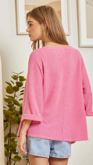 Lightweight Sweater Knit Tunic Top-Strawberry Pink