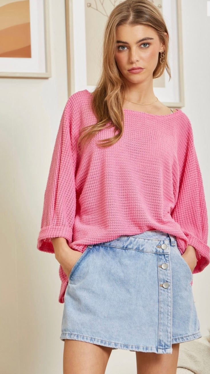 Lightweight Sweater Knit Tunic Top-Strawberry Pink