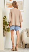 Lightweight Sweater Knit Tunic Top-Taupe