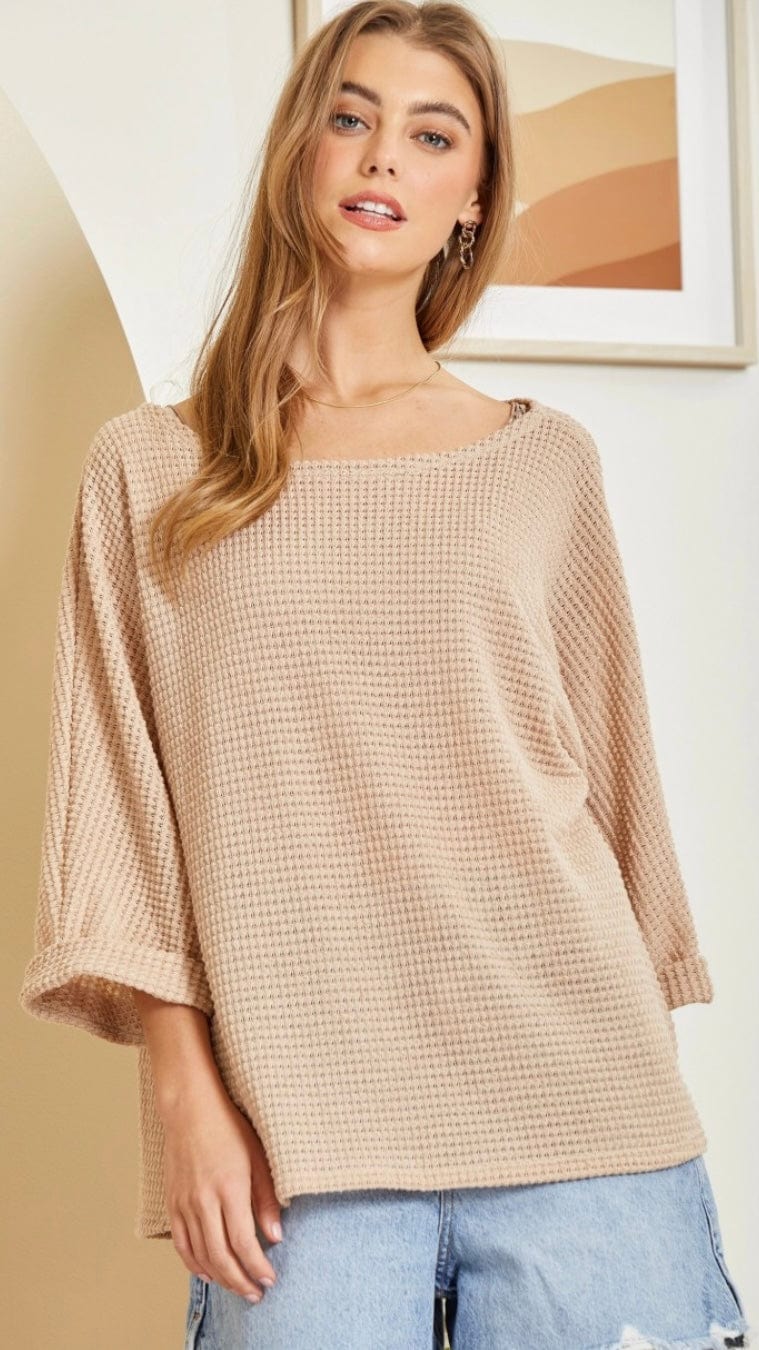 Lightweight Sweater Knit Tunic Top-Taupe