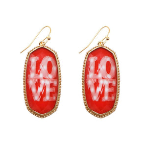 Metal Frame With Acrylic "LOVE" Drop Earring-Red