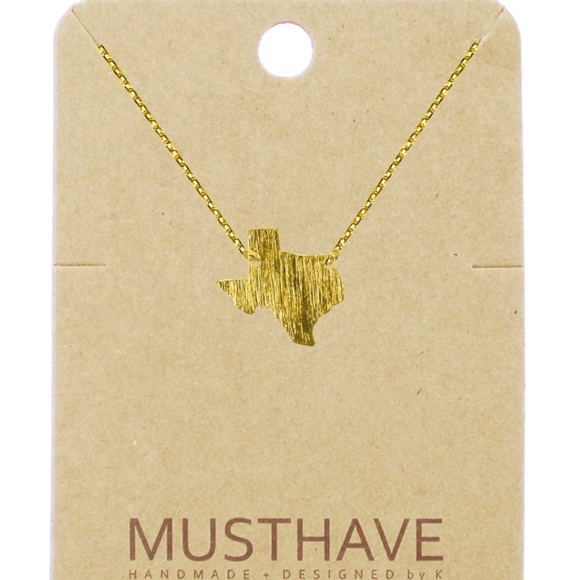 Must Have Texas Map Small Pendant Charm Necklace-Gold