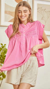 Pleated Detail Button Down Top-Pink