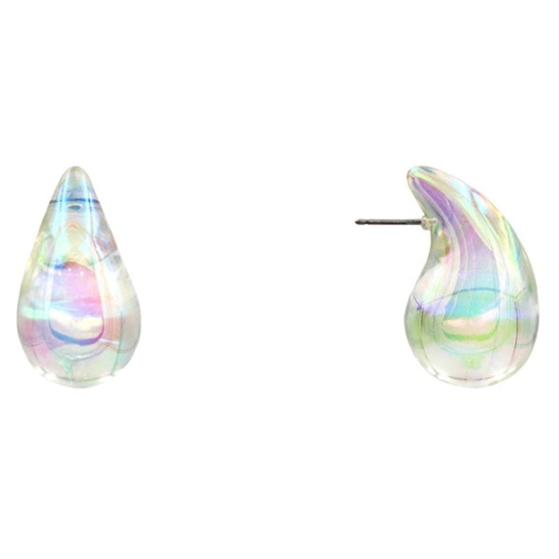 Resin Colored Teardrop Post Earrings-Iridescent