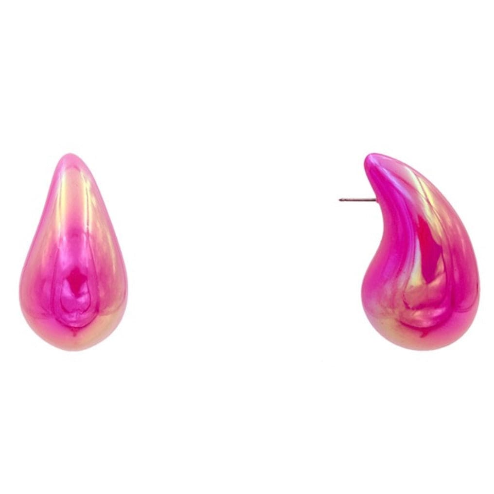 Resin Colored Teardrop Post Earrings-Pink
