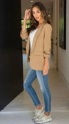 Ruched Sleeve Blazer-Nude