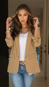 Ruched Sleeve Blazer-Nude