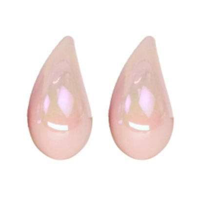Small Resin Iridescent Lightweight Curved Teardrop Earrings-Pink