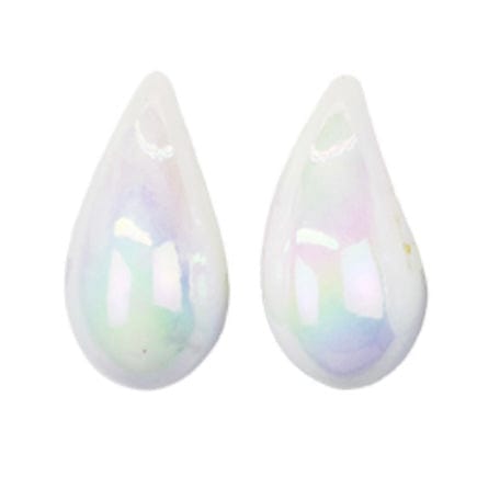 Small Resin Iridescent Lightweight Curved Teardrop Earrings-White