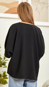 Solid Bubble Sleeve Tunic Top-Black