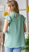 Solid Ruffle Lace Top-Sage Green