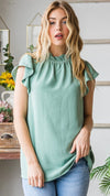 Solid Ruffle Lace Top-Sage Green