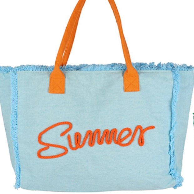 “Summer” Large Woven Tote Bag-Blue/Orange