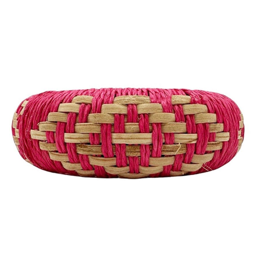 Woven Bamboo & Yarn Bangle Bracelet-Pink