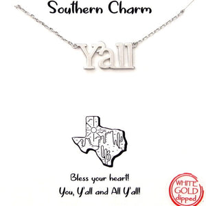 “Y’all” White Gold Dipped Chain Necklace-Silver