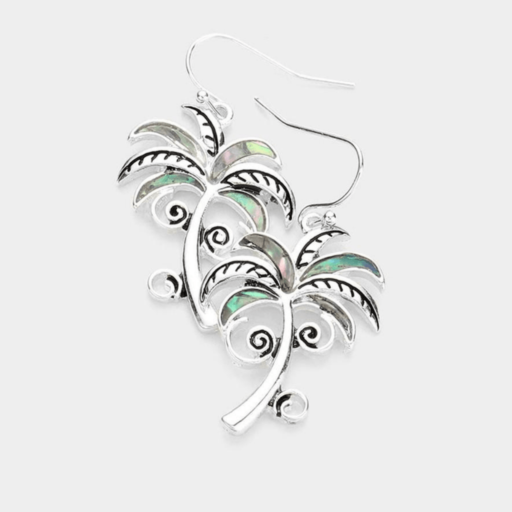 Abalone Metal Palm Tree Dangle Earrings