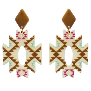 Acetate Aztec Pattern Post Drop Earrings-Multi
