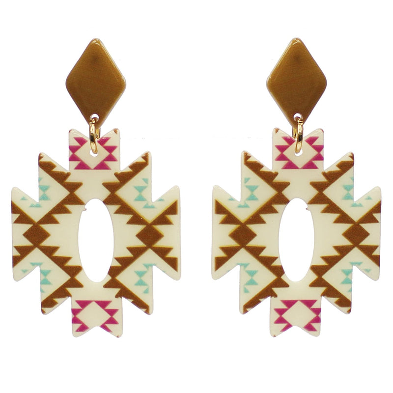 Acetate Aztec Pattern Post Drop Earrings-Multi