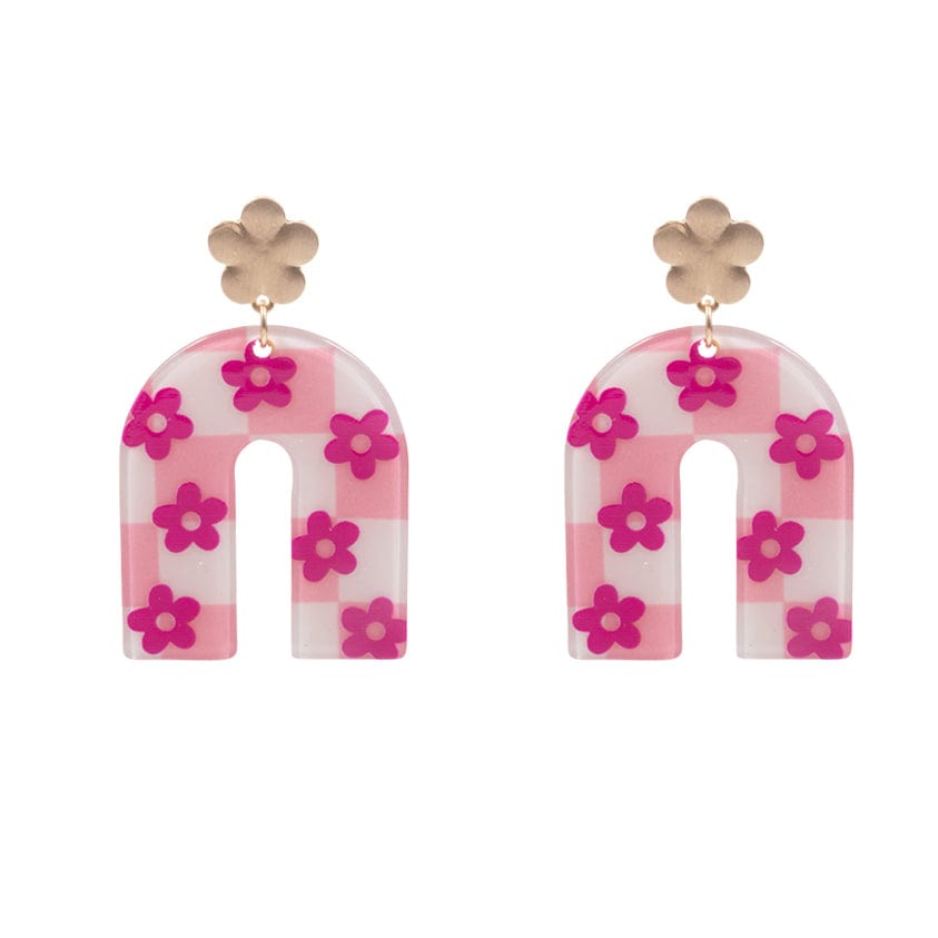 Acetate Rainbow Flower Earrings-Pink