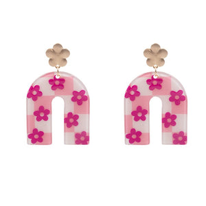 Acetate Rainbow Flower Earrings-Pink
