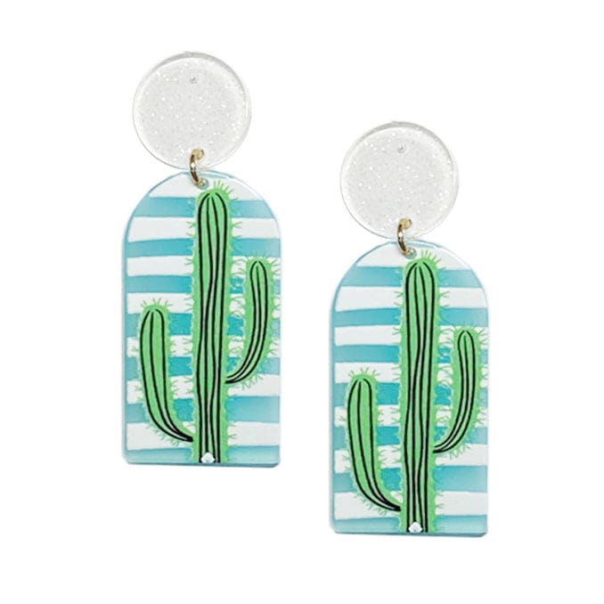 Acrylic Cactus Earrings-Teal/Green/White