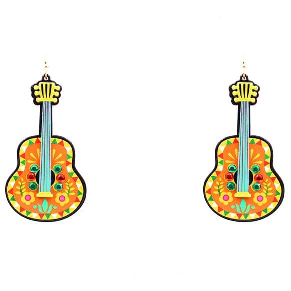 Acrylic Cinco De Mayo Guitar Earrings-Multi