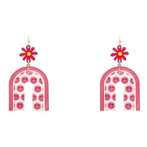 Acrylic Double Arch Earrings with Heart Eyes Emoji Design-Pink