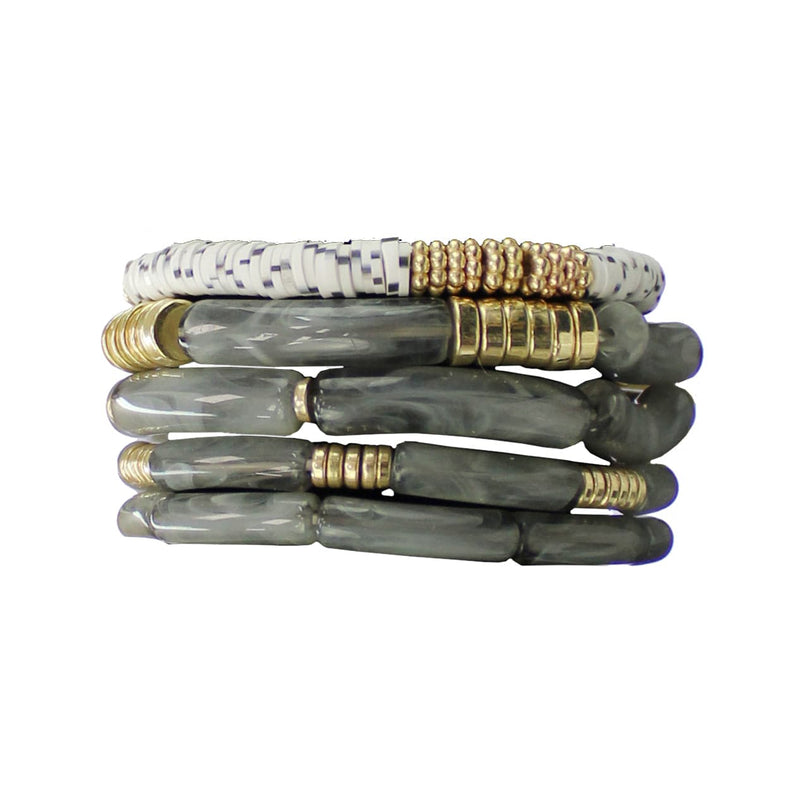 Acrylic Tube Bracelet 5 Piece-Grey