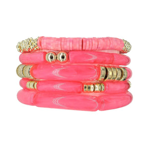 Acrylic Tube Bracelet 5 Piece-Neon Pink