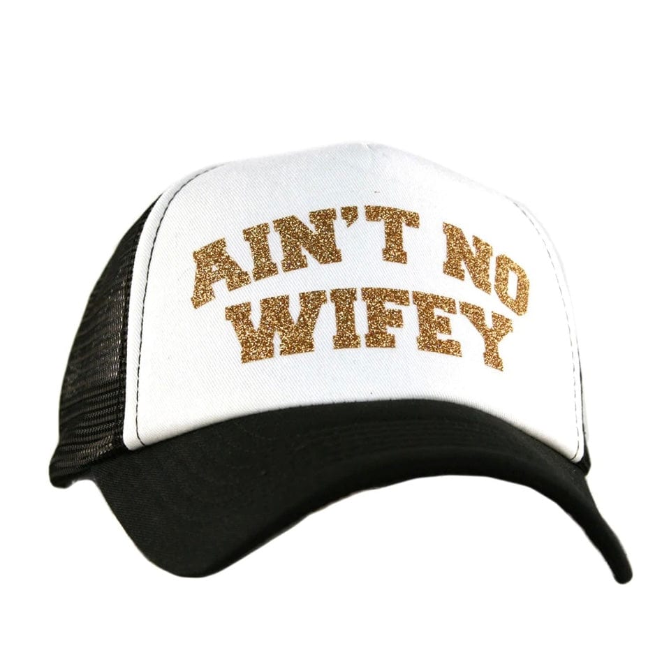 Ain't No Wifey Glitter Trucker Hat-Black/White