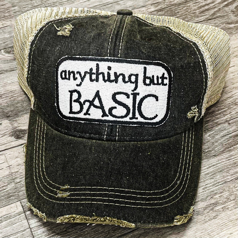 anything but BASIC Distressed Trucker Hat-Black