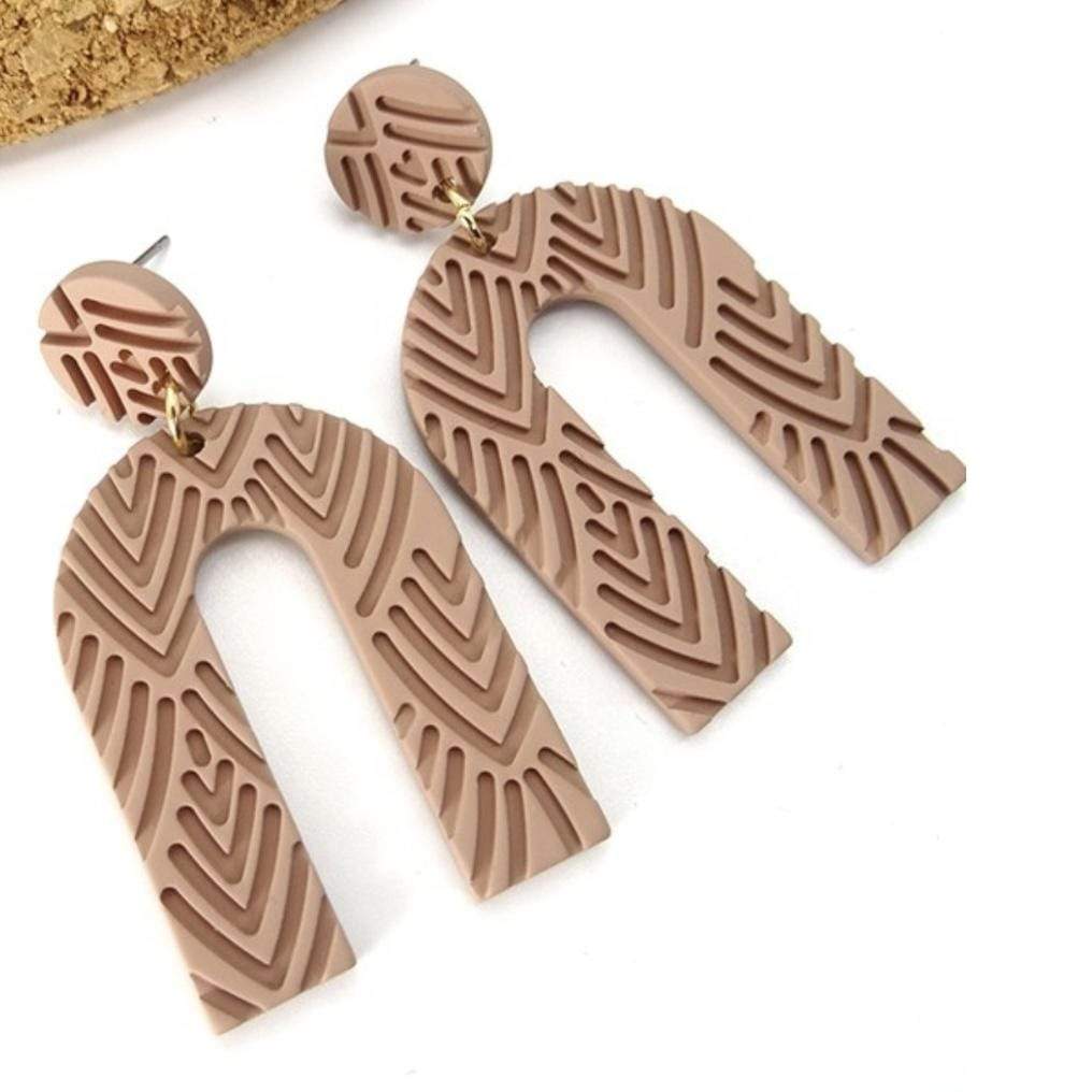 Arch Drop Etched Polymer Clay Earrings-Tan