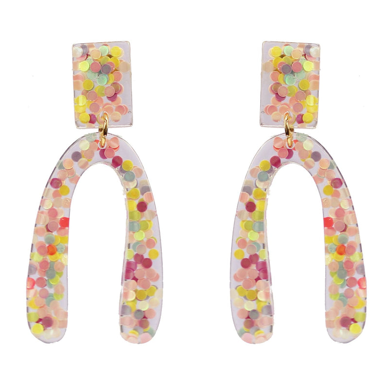 Arch Resin with Sequin Post Drop Earrings-Multi
