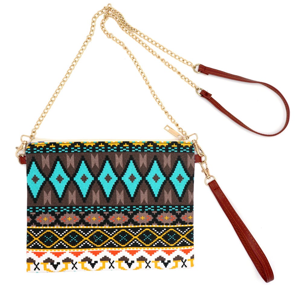 Aztec Crossbody & Wristlet Bag-Turquoise Mix
