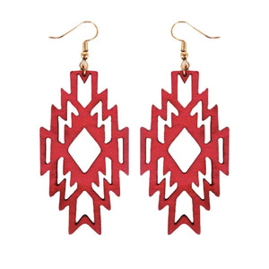 Aztec Wooden Earrings-Red